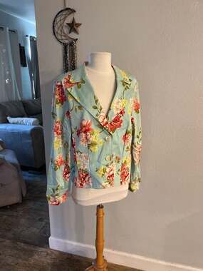 August Silk Sportswear Floral Cotton Blend Blazer Jacket Size 14